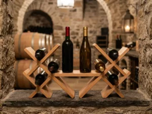 Range-bouteilles en bois massif CavinWood dans une cave voûtée